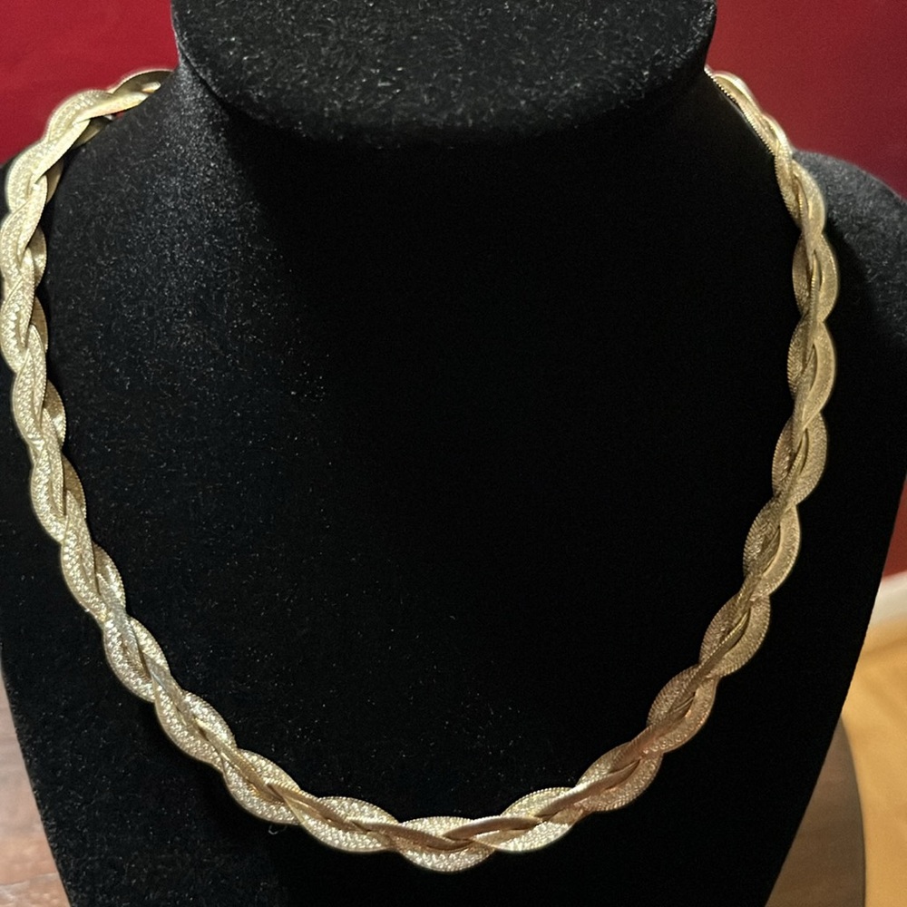 Vintage 925 Sterling Silver Two Tone Diamond Cut Braided Flat Herringbone Chain